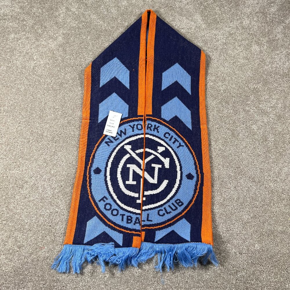 Adidas Unisex OSFA Blue Orange Winter Fringe New York City FC MLS Scarf NWT